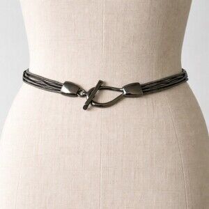 Vintage Multi Strand Snake Chain Belt Necklace Heavy Silvertone Toggle Clasp 33"